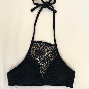 Black Lace Halter Bikini Top